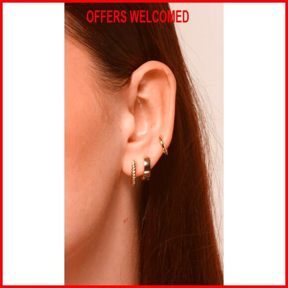 Amazon.com: 3 Pairs 14K Gold Plated 925 Sterling Silver Thin  14K Gold Plated 925 Sterling Silver Hoop Earrings Set for Women